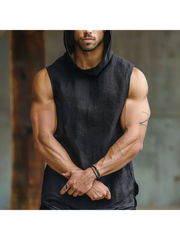 Men's Linen Hooded Sleeveless Top - Anrider.com 