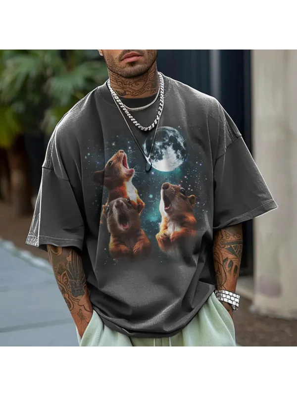 Unisex Vintage Three Possums Howl At The Moon Print T-shirt - Ootdmw.com 