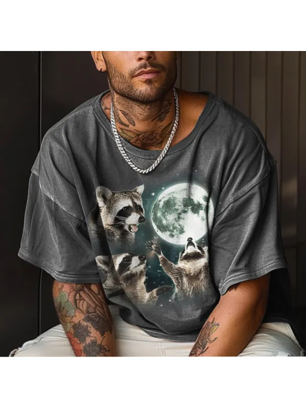Unisex Vintage Three Raccoons And Moon Raccoon Lover T-Shirt - Valiantlive.com 