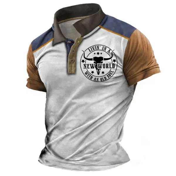 Men's T-Shirt Polo Vintage Living In A New World With An Old Soul Rich Men Color Block Summer Daily Top - Cotosen.com 