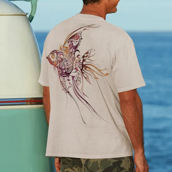 Goldfish Linear Design Holiday T-shirt - Dozenlive.com 