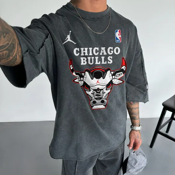 Oversized Street Style Basketball Print Tee Chicago Basketball Print Tee - Wayrates.com 