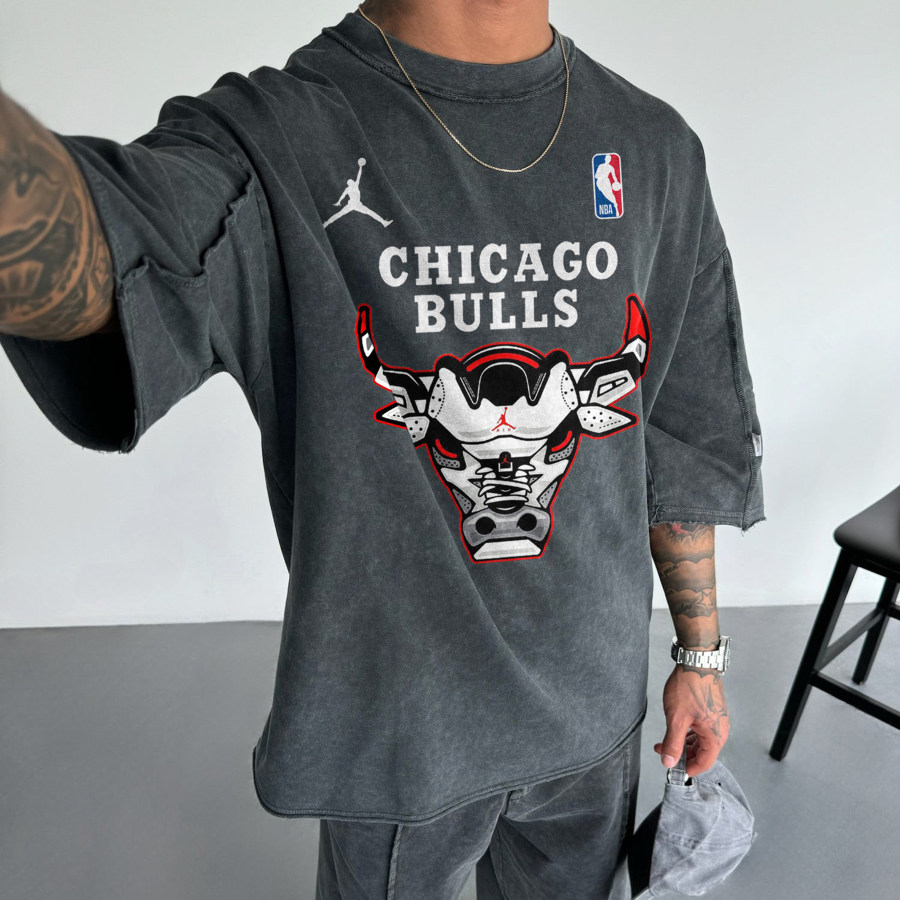 

Oversized Street Style Basketball Print Tee Chicago Basketball Print Tee