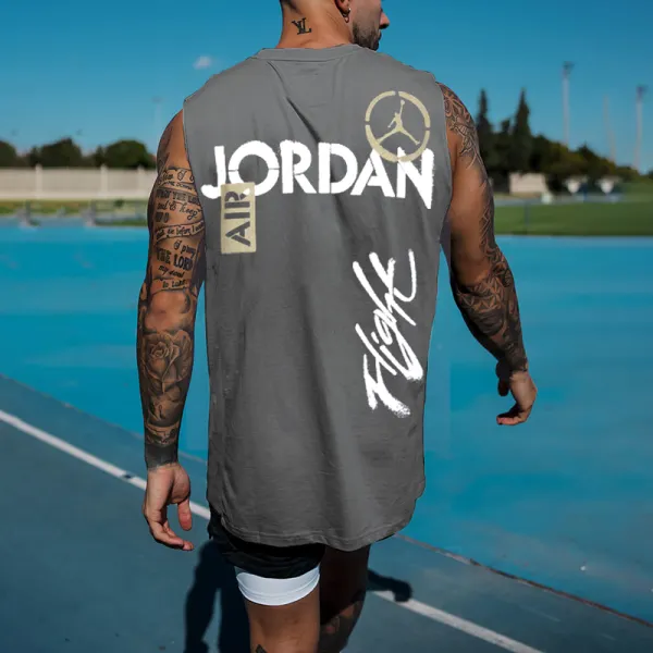 Men's Oversized Basketball Print Casual Sleeveless T-Shirt - Spiretime.com 