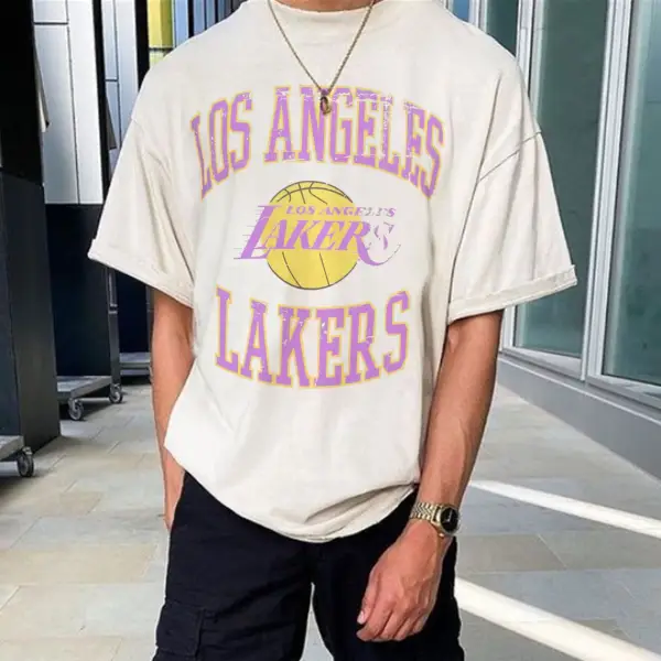 NBA Basketball Los Angeles Lakers Retro Print T-shirt - Dozenlive.com 