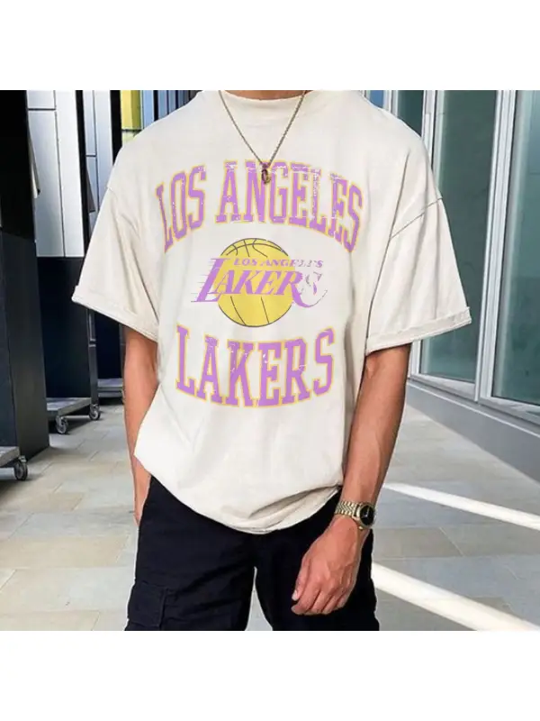 NBA Basketball Los Angeles Lakers Retro Print T-shirt - Anrider.com 