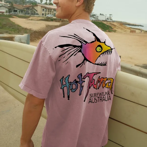 Men's Casual Retro Fish Letter Printed T-shirt - Ootdyouth.com 