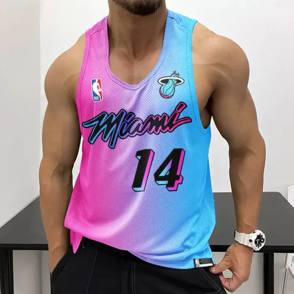 Men's Casual Mesh Vest Basketball Print Vest Breathable Sports Vest Miami Heat Vest - Elementnice.com 