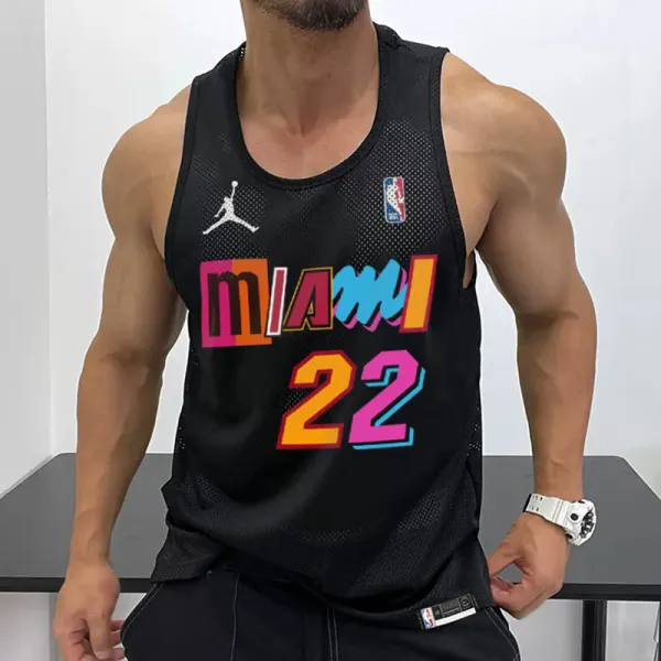 Men's Casual Mesh Vest Basketball Print Vest Breathable Sports Vest Heat Vest - Ootdyouth.com 