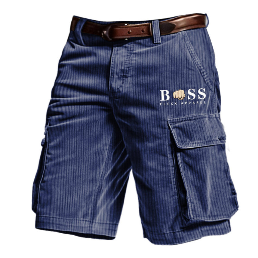 

Men's Outdoor Vintage Print Corduroy Multi Pocket Shorts