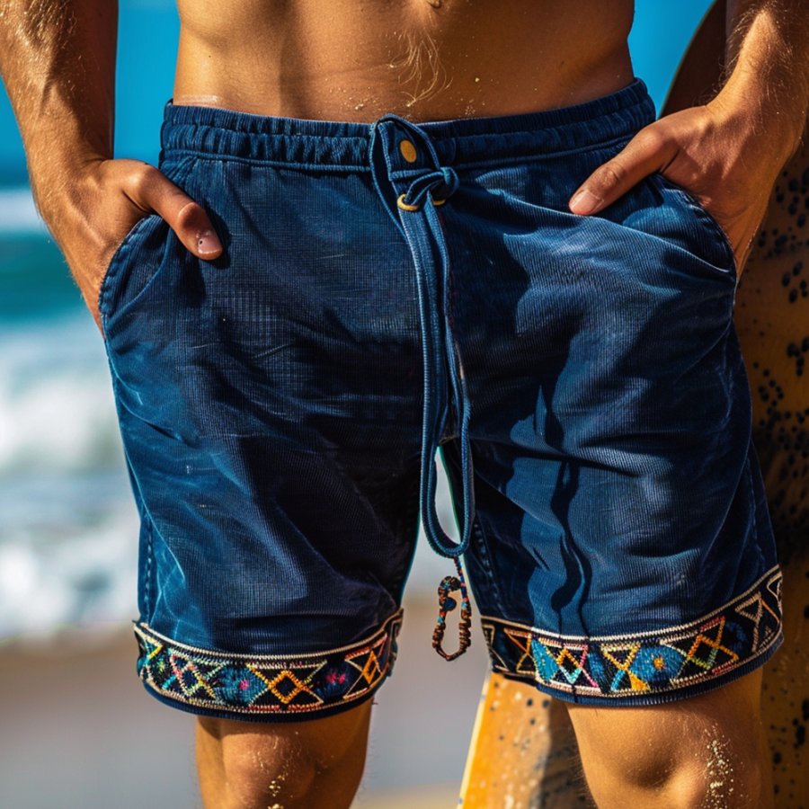 

Unisex Casual Ethnic Patchwork Corduroy Shorts