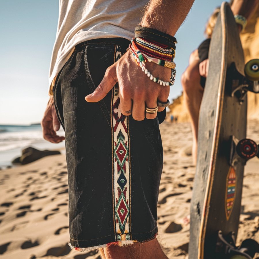 

Unisex Casual Ethnic Patchwork Corduroy Shorts