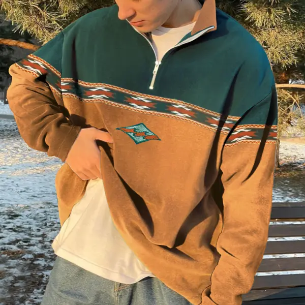 Retro Surf Stitching Polos Zipper Sweater - Dozenlive.com 