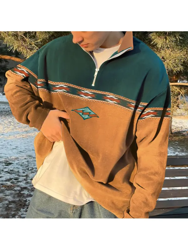 Retro Surf Stitching Polos Zipper Sweater - Ootdmw.com 