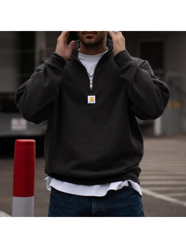 Unisex Retro Casual Zipper Polo Stand Collar Pullover Sweatshirt - Shopyiyistories.com 