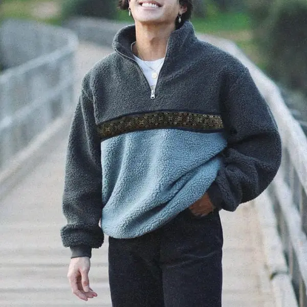 Mens Vintage Polar Fleece Quarter Zip Sweatshirt - Wayrates.com 