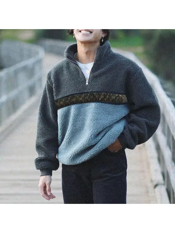 Mens Vintage Polar Fleece Quarter Zip Sweatshirt - Shopyiyistories.com 