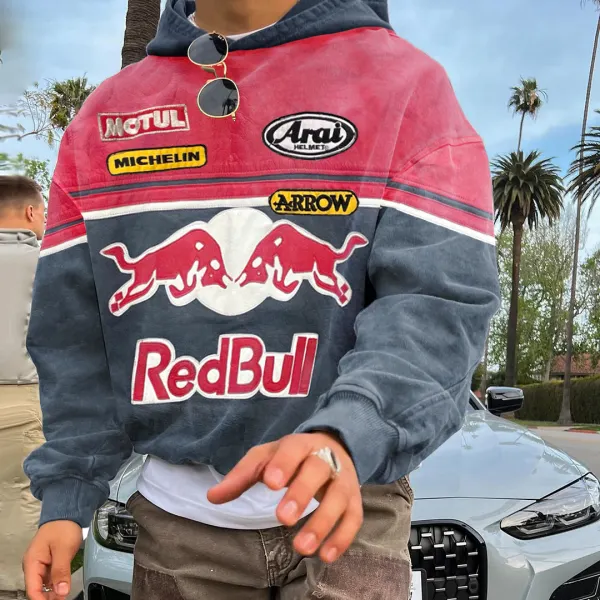 Men's Outdoor Casual Racing Red Bull Print Sweatshirt - Wayrates.com 