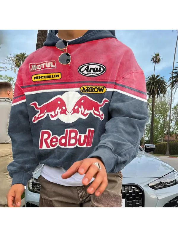 Men's Outdoor Casual Graphic Print Zipper Collar Racing Print Sweatshirt - Anrider.com 