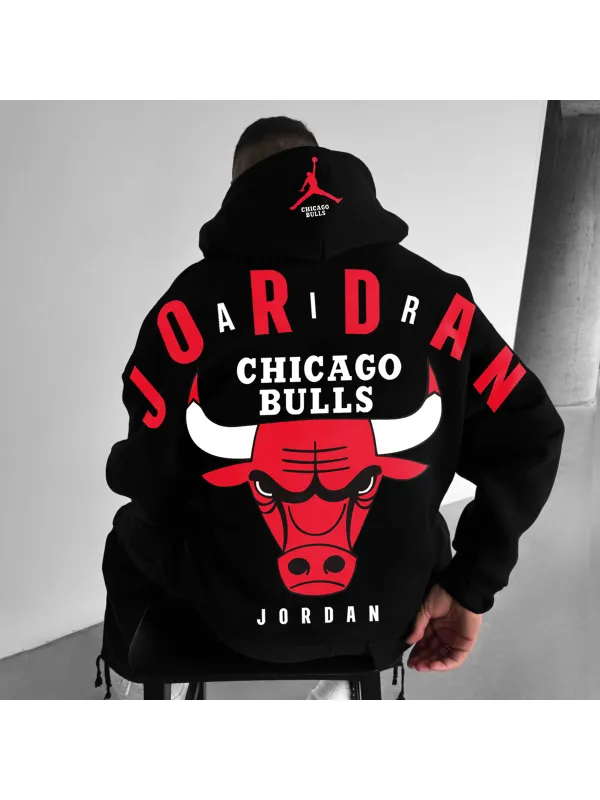 Oversized Street Style Basketball Print Hoodie Chicago Basketball Print Hoodie - Ootdmw.com 