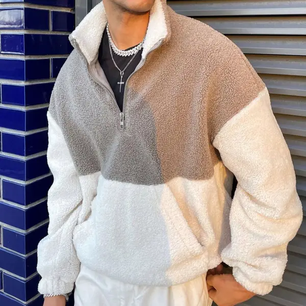 Men's Simple Contrast Color Polar Fleece Skateboard Sweatshirt - Wayrates.com 