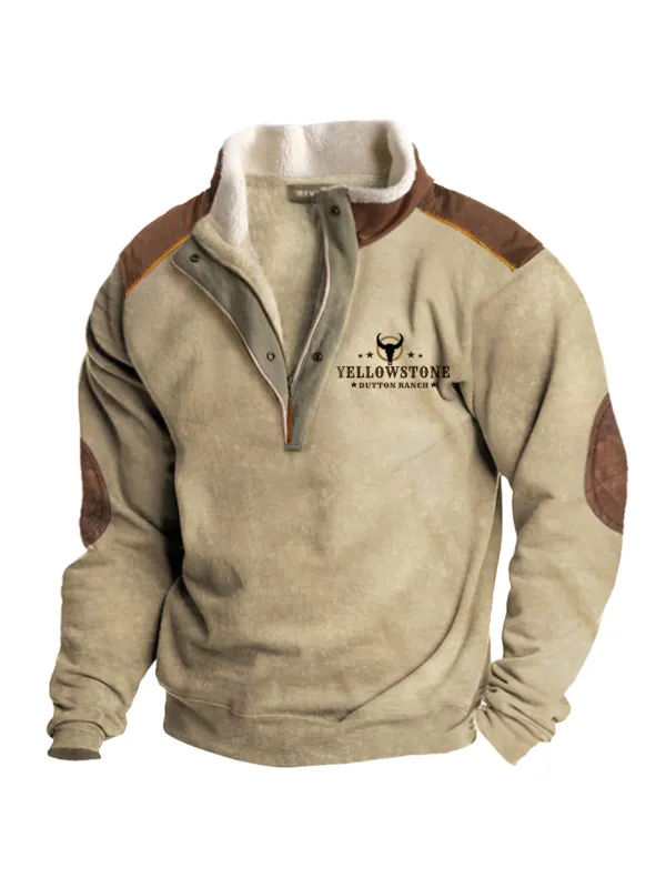 Men's Vintage Western Yellowstone Zipper Stand Collar Sweatshirt - Anrider.com 