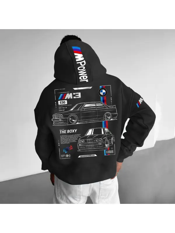 Men's Car Print Loose Hoodie - Ootdmw.com 