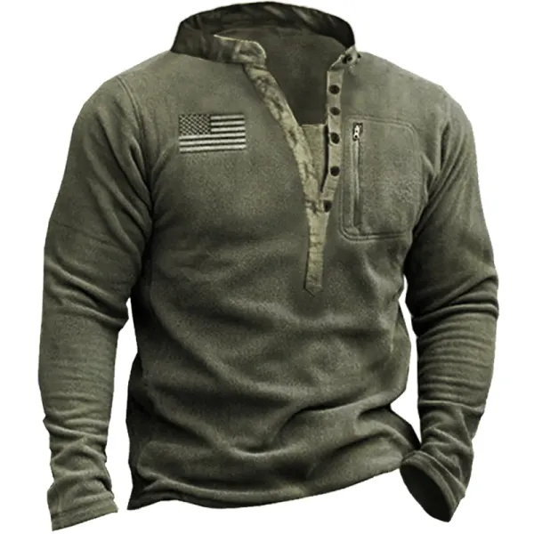 Men's Outdoor Fleece Warm Henley Collar Tactical Sweatshirt - Nicheten.com 