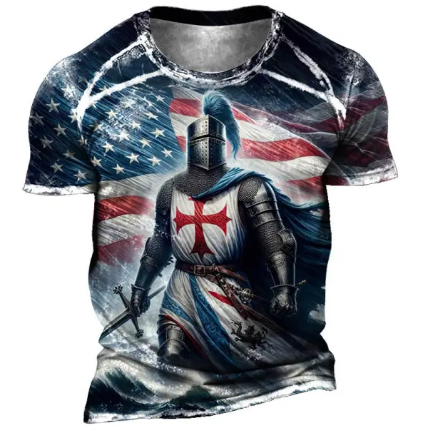 Men's Vintage American Flag Knights Templar Print Short Sleeve Round Neck T-Shirt Only $19.99 - Elementnice.com 