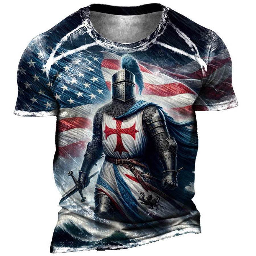 

Men's Vintage American Flag Knights Templar Print Short Sleeve Round Neck T-Shirt