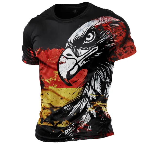 Men's German Flag Eagles Vintage Short Sleeve Color Block Crew Neck T-Shirt - Anurvogel.com 