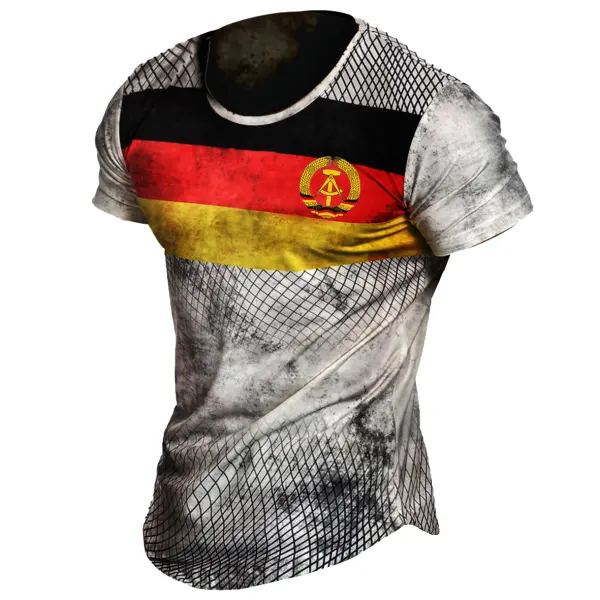 Men's Deutscher Ossi Gnade Gottes German Flag Eagles Vintage Short Sleeve Color Block Crew Neck T-Shirt - Anurvogel.com 