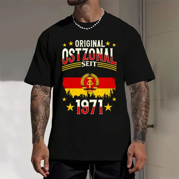 Men's Deutscher Ossi Gnade Gottes German Flag Print Casual Crew Neck Oversized T-Shirt - Wayrates.com 