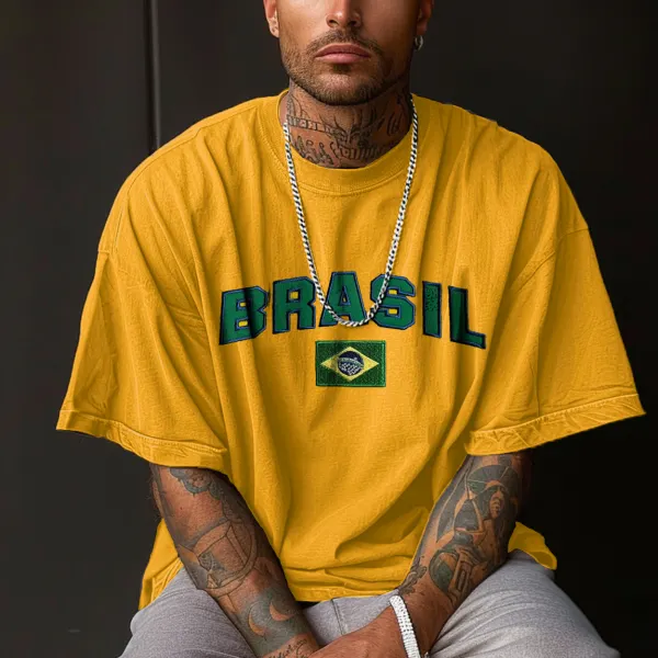 Unisex Retro Brazil Football Print T-Shirt - Anurvogel.com 