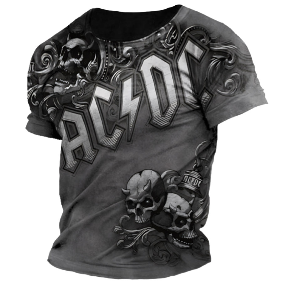 

Acdc Rock Band Hells Bells Death Demon Skull Head Vintage Print T-shirt