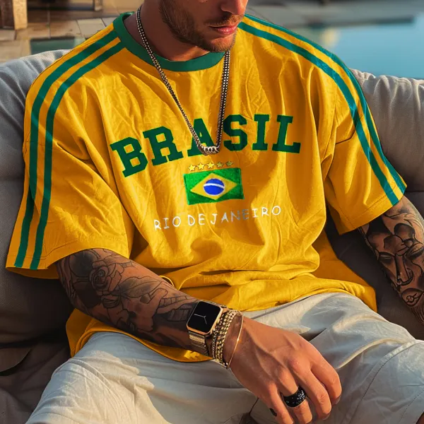 Unisex Retro Brazilian Football Oversized T-Shirt - Wayrates.com 
