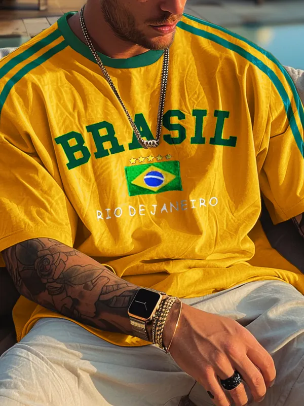 Unisex Retro Brazilian Football Oversized T-Shirt - Menbarn.com 