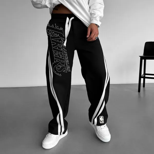 Loose Basketball Letter Print Casual Trousers - Dozenlive.com 