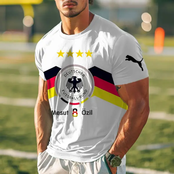 Men's German Germany Football Print Round Neck Short Sleeve T-Shirt - Dozenlive.com 