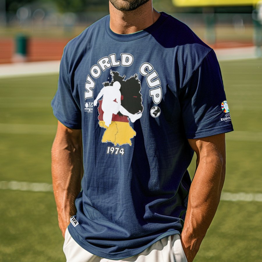 

Men's Football 2024 Germany Loose Short Sleeve Color Block Crew Neck T-Shirt