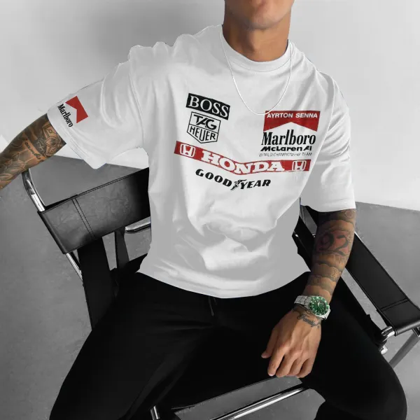 Men's Casual Racing Printed Letter Short Sleeve T-shirt - Dozenlive.com 