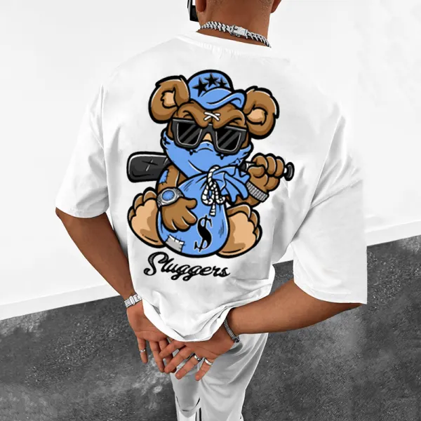 Violent Bear Print Loose Short Sleeve T-shirt - Dozenlive.com 
