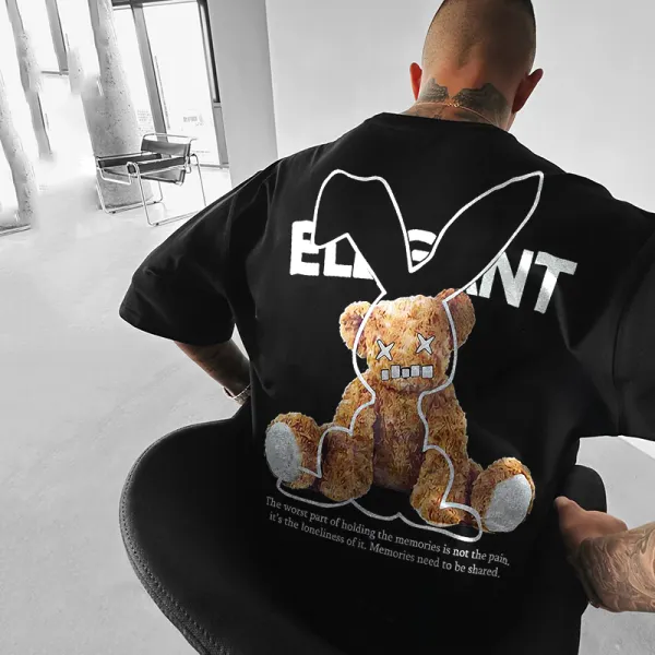 Men's Bear Letter Print T-Shirt - Dozenlive.com 