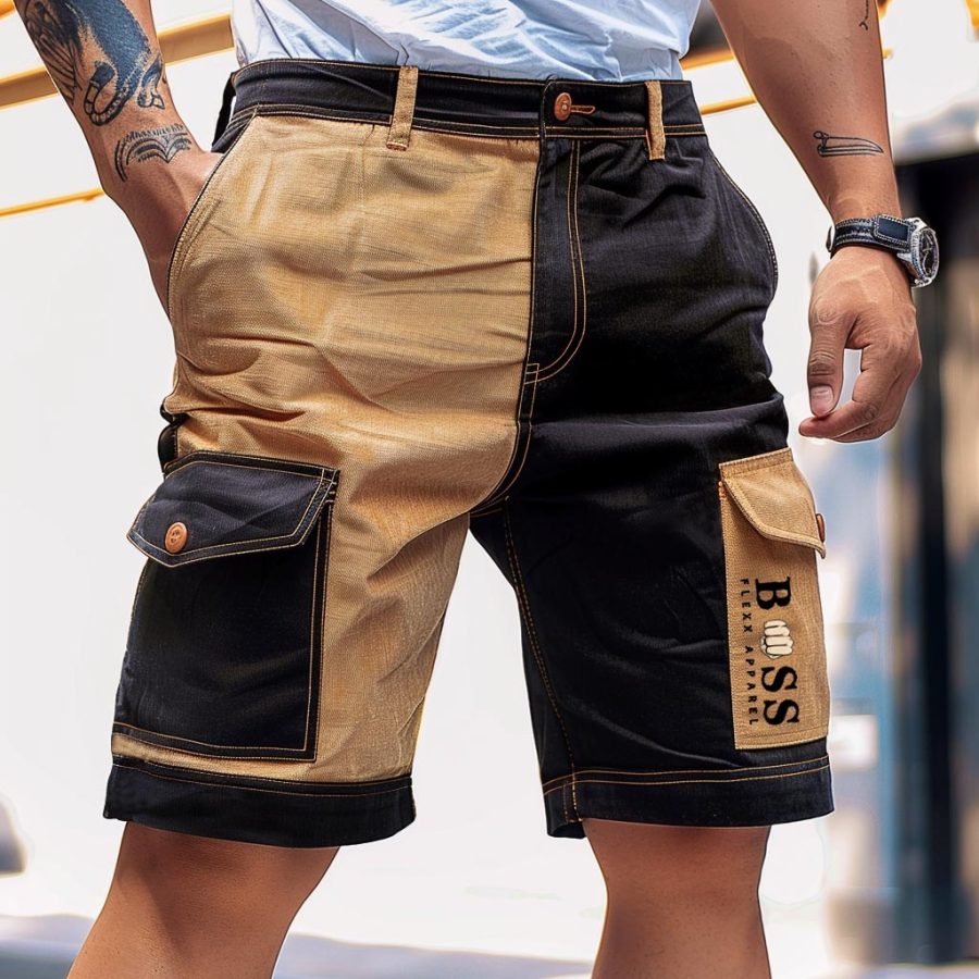 

Men's Vintage Corduroy Color Block Multi Pocket Outdoor Shorts