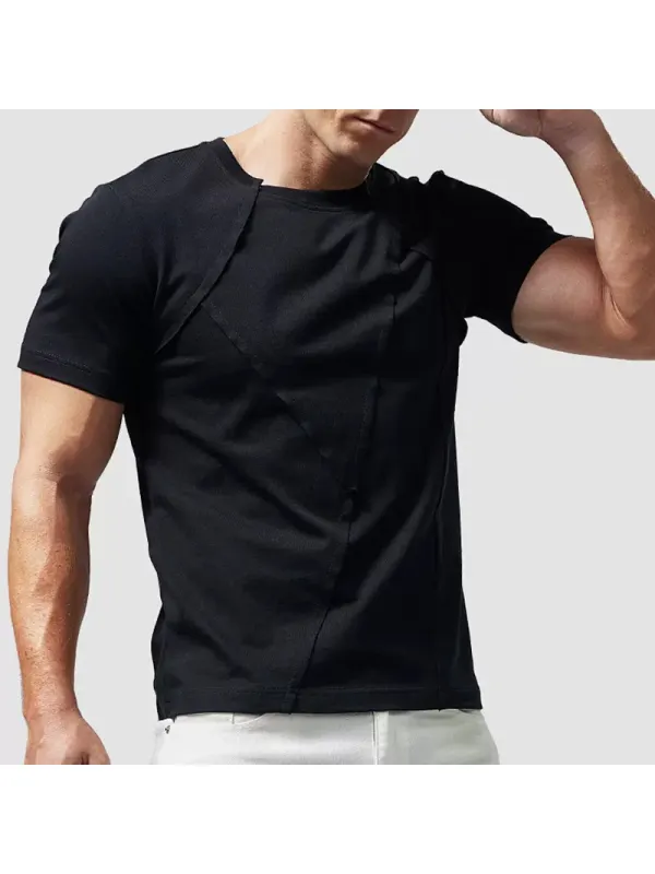 Men's Casual Diamond Pattern Slim Fit Cotton T-shirt - Ootdmw.com 