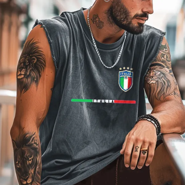 Unisex Vintage Italy National Team Printed Sleeveless Tank Top - Ootdyouth.com 