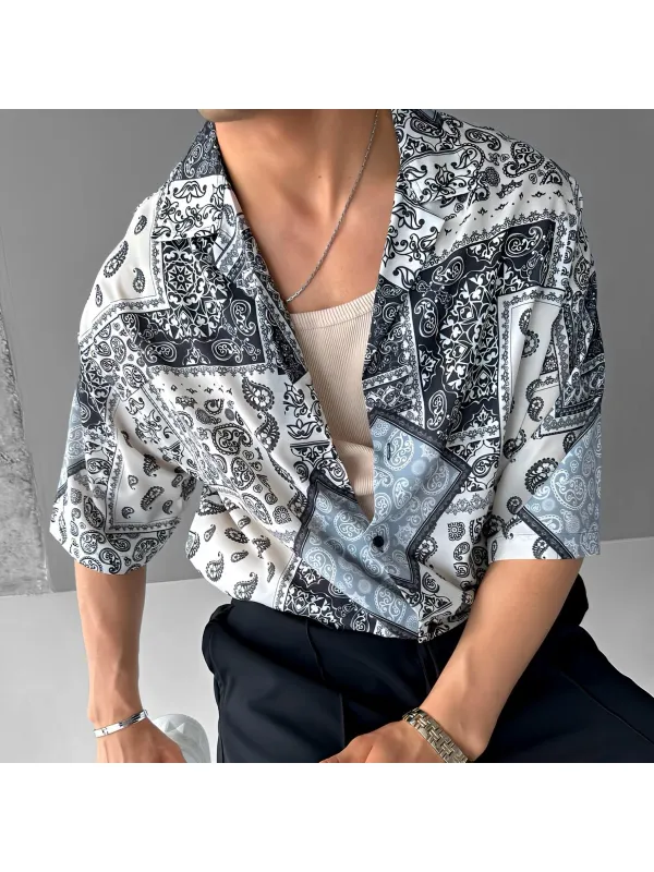 Oversized Graphic Cuban Collar Short Sleeve Shirt - Timetomy.com 