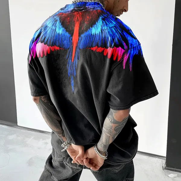 Men's Loose Casual Feather Printed T-shirt - Dozenlive.com 