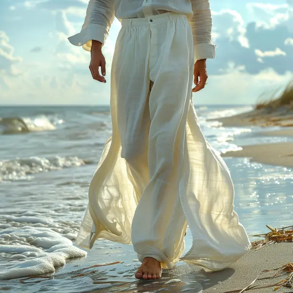 Men's Casual Retro Linen Trousers Holiday Seaside Ethnic Style Elegant Long Linen Trousers - Dozenlive.com 
