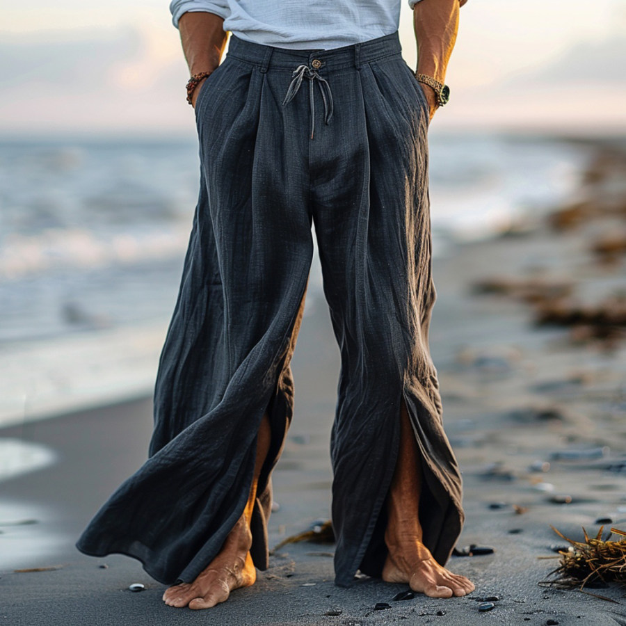 

Men's Casual Retro Linen Trousers Holiday Seaside Ethnic Style Elegant Long Linen Trousers